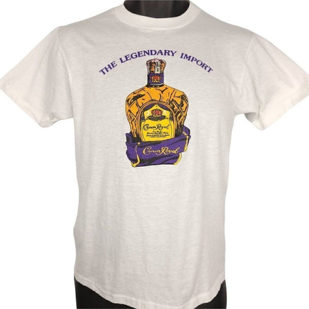 Crown Royal Canadian Whisky T Shirt Vintage 80s Liquor Whiskey 50/50 Made In USA